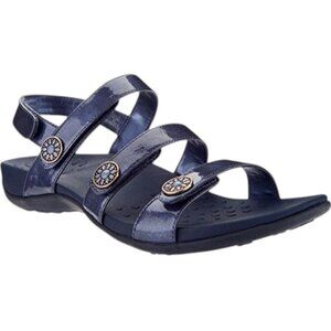 Vionic Cathy Vegan Triple Strap Patent "Leather" Sandals  - Denim Blue - 10